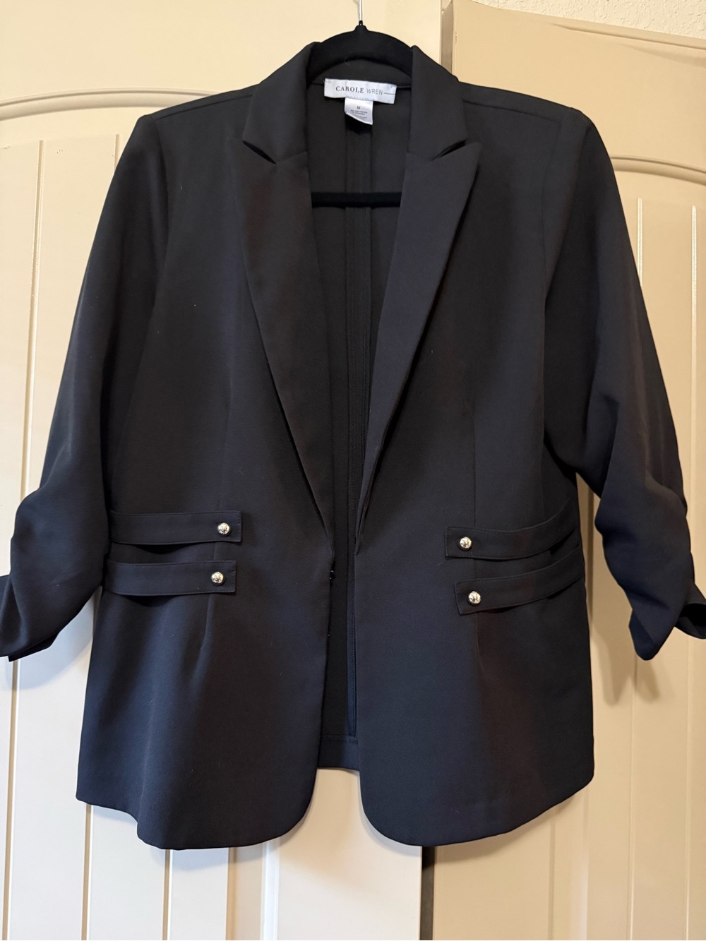 Carole Wren Black Ruched 3/4 Sleeve Blazer Jacket M